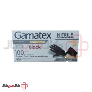 دستکش نیتریل مشکی گاماتکس محصول شرکت دستکش حریر ایران؛ مناسب پزشکی، تاتو، آرایشگاهی و محیط‌های صنعتی